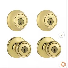 Kwikset Tylo Keyed Entry Knob Single Cylinder Deadbolt Polished Brass