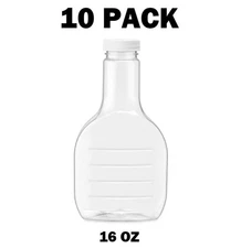 10 PACK! Plastic 16oz BBQ Sauce Bottles w/Tops, Empty Banjo Condiment Resale Set