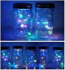 6 Pack Mason Jar Lights, 20 LED Solar Colorful Fairy String - steady 