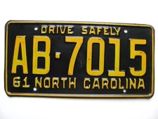 1961 NORTH CAROLINA NC LICENSE PLATE TAG, ORIGINAL, VINTAGE, NICE