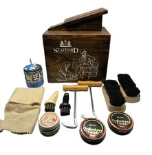 Vintage Stafford Shoe Shine Box, w/Footrest Storage Wooden Accessories