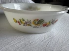 Vintage Fire King milk glass dish  Rooster and Fruit pattern Mid-Century