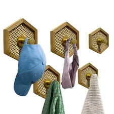 Autumn Alley Rattan Coat Hooks, Hat Hooks and Bathroom Towel Hook, Set of 5