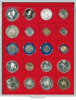 LINDNER-2221-Coin Box-Standard-Light Red-20x-51 mm-Square Compartments