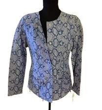 Chi By Falchi Blue/cream 100% leather Snake Print Button Up Jacket Small Nwt
