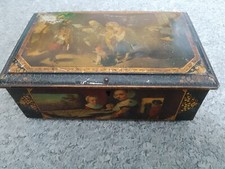 Vintage Tin Tea Caddy with Lock - No Key - Classical Music Scenes