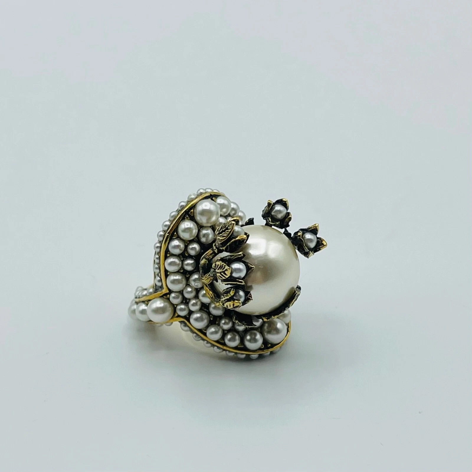 Bague femme Gucci perles et feuilles cloutées bronze détails IT 8/US 4,5 445370 8062