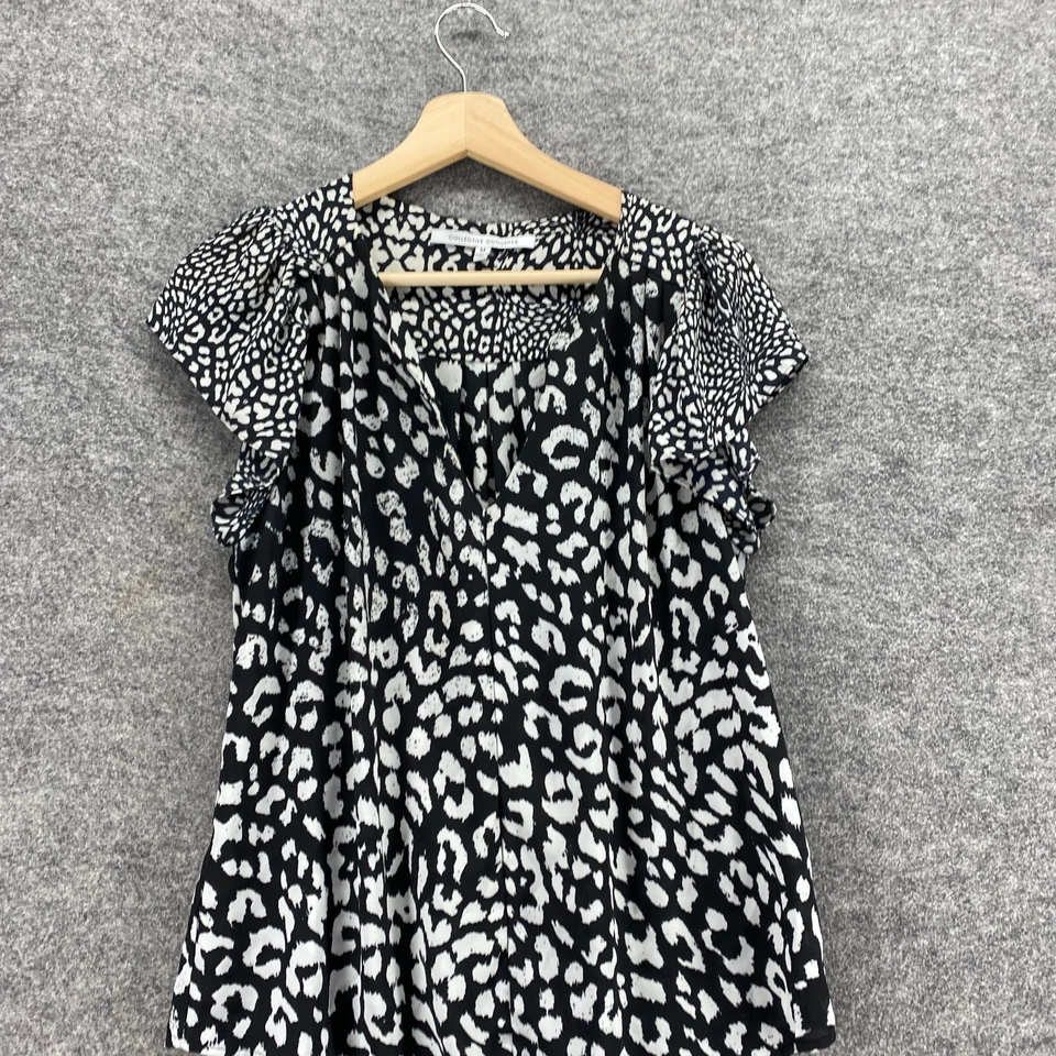 Blusa Collective Concepts Mujer M Mediana Negra Estampado Animal Cuello en V Manga Corta Foto 3 de 4