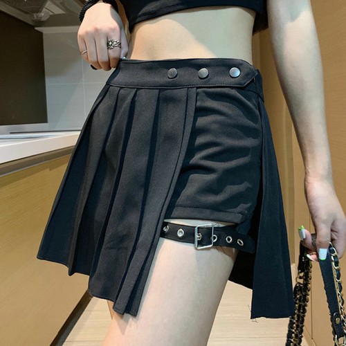 US Women's Plaid Pleated Short Mini Skirt Punk Irregular A-Line High Waist Sweet - Picture 5 of 43