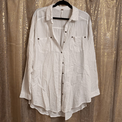 Free People Textured White Tunic Oversized Long Sleeve Button Top Medium