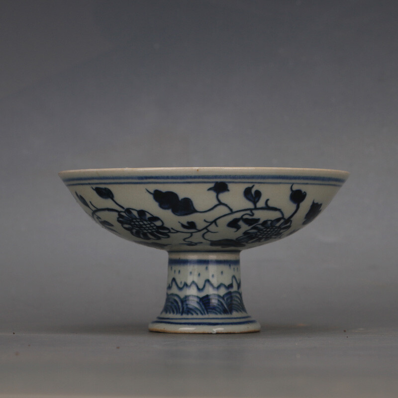 5.5" Collection Chinese Song Blue White Porcelain High Foot Compote Plate
