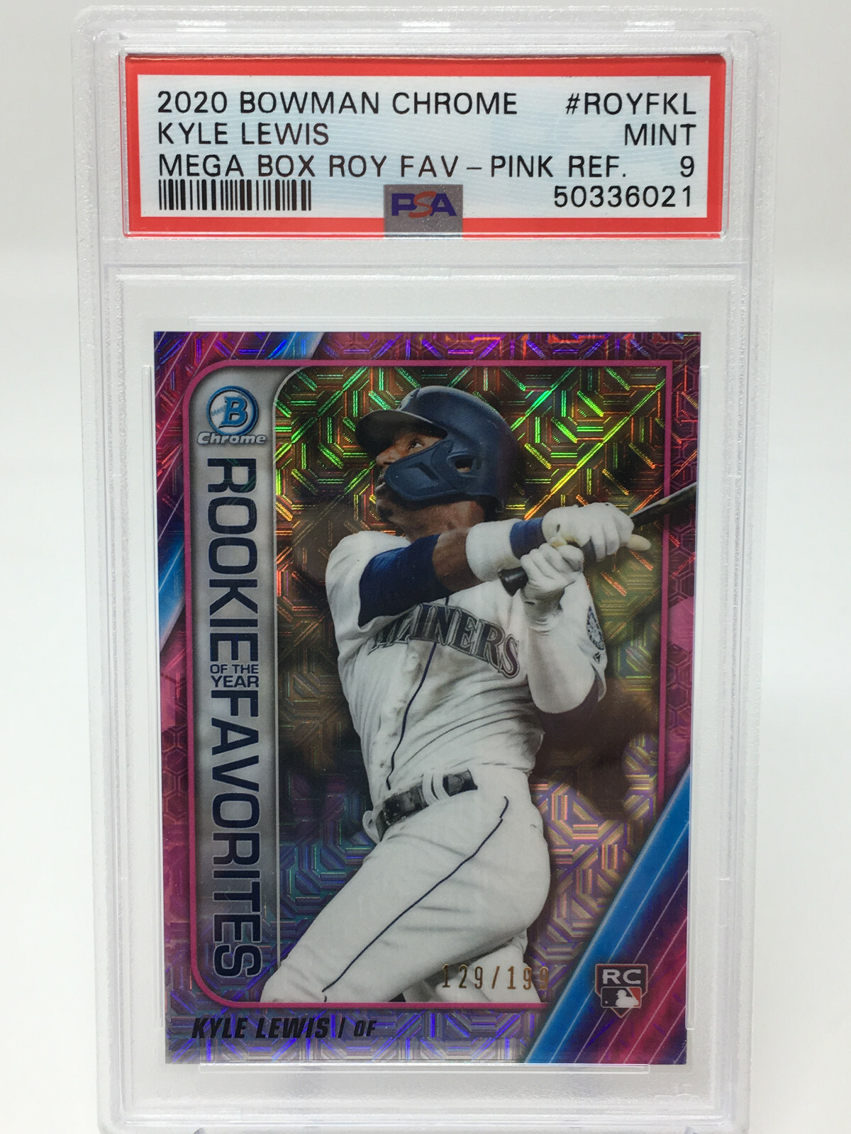 2020 Bowman Chrome #ROYFKL Kyle Lewis Pink Refractor #129/199 view 4