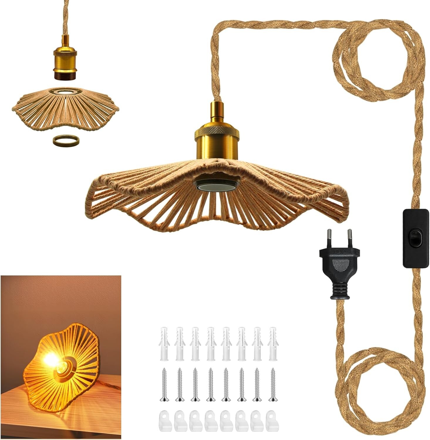 Lampe suspendue rétro pour lustre de cuisine et plafonnier vintage en chanvre
