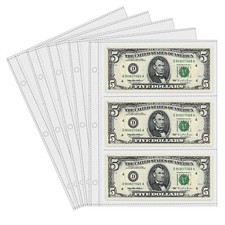 50 Sheets Currency Pages 3 Pockets Paper Money Protectors for 3 Ring Binders