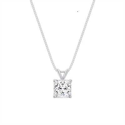 #ad 2 Ct Princess Real 14K White Gold Created Diamond Solitaire Pendant Necklace 18 $699.95