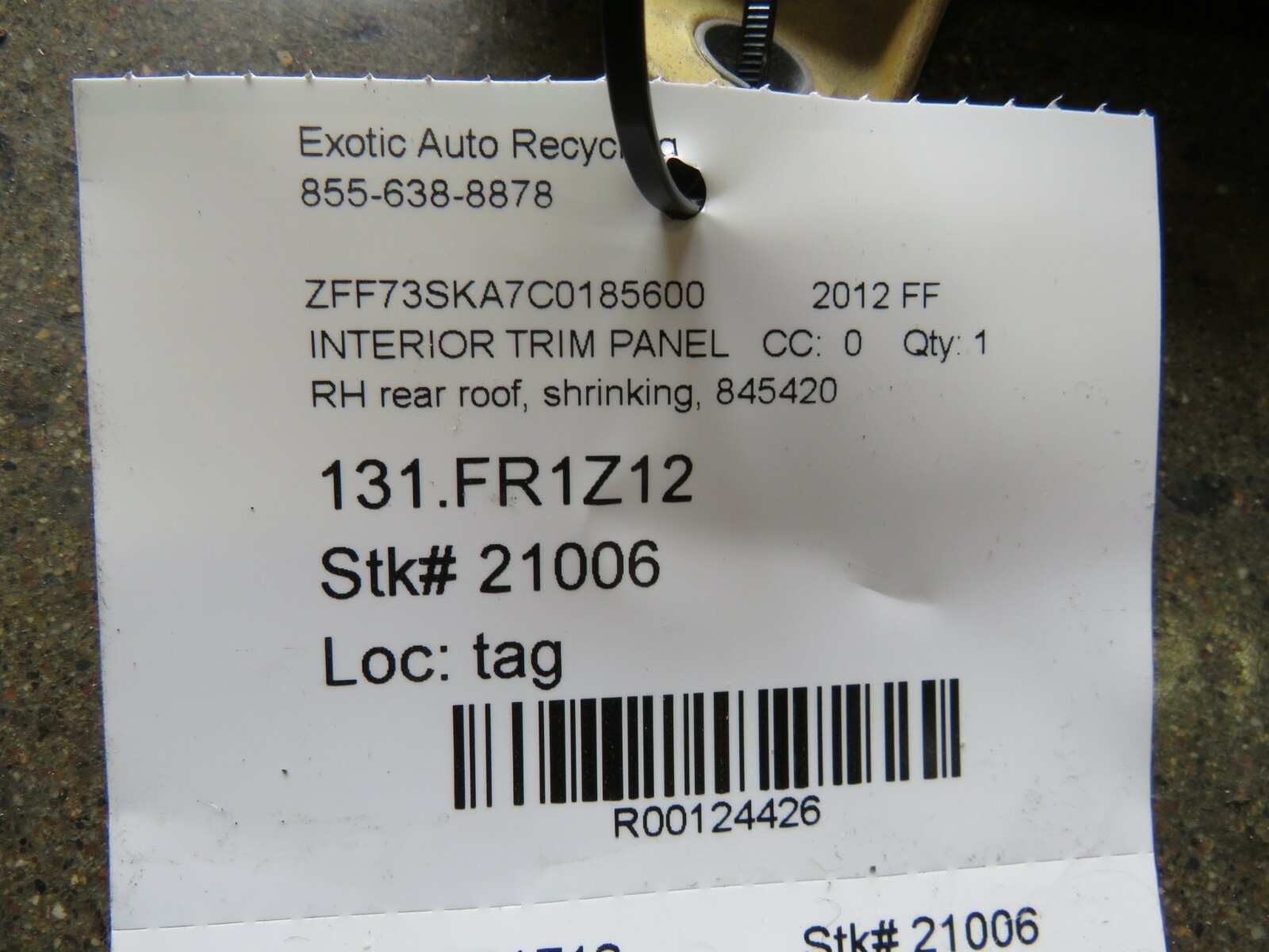 Ferrari FF, RH, Right, Rear Roof Interior Trim Panel, Used, P/N 845420