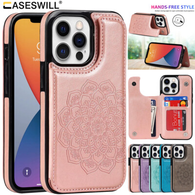 For iPhone 16 15 14 Plus 13 12 11 Pro Max Card Holder Leather Wallet Case Cover