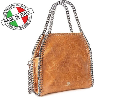 Italian Leather Handmade Crossbody Bag Women Brown Chain Strap Firenze Italia