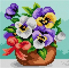 Orchidea Needlepoint canvas for halfstitch without yarn Basket of Pansies wit...