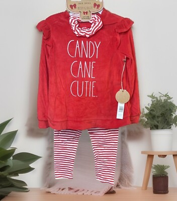 Rae Dunn Girls 3-Piece Outfit Red White Striped Candy Cane Cutie Size 4T