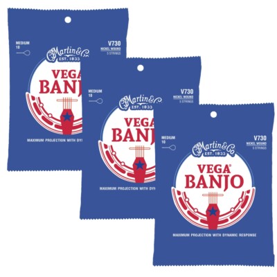 3 Sets of Martin V730 Vega Banjo Strings 5-String Medium 10-23 3-Pack