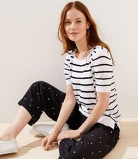 NEW WITH TAGS LOFT MIXED STRIPE SWEATER TEE COLOR BLACK WHITE SIZE XS
