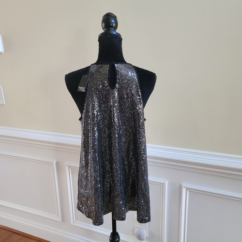 TORRID Womens Black Silver Sequin Top Size 1 Sparkle Swing Cami  - Picture 2 of 7
