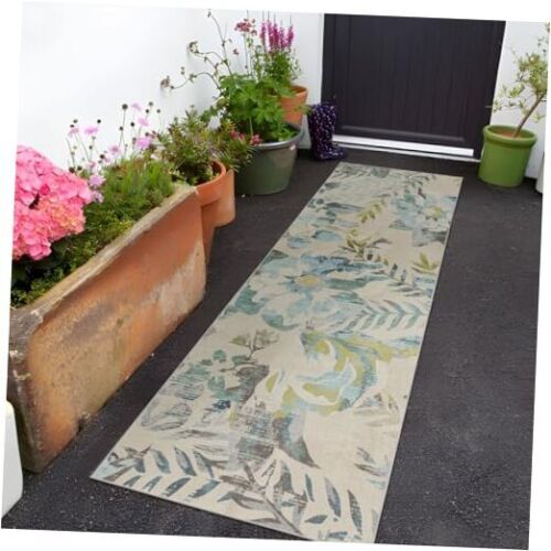 Rineflo-Floral Runner Rugs Indoor/Outdoor Machine Washable 2'6"x9' Green
