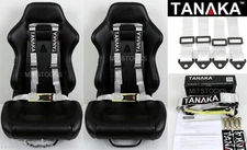 2X TANAKA UNIVERSAL LIGHT GRAY SILVER 4 POINT BUCKLE RACING SEAT BELT HARNESS 2"
