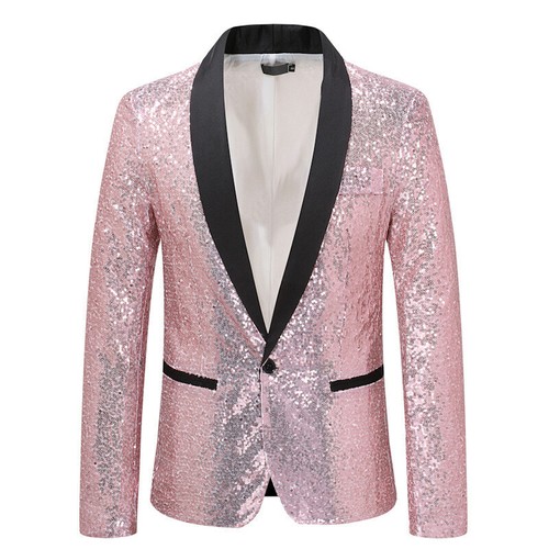 New Shiny Jacket Men's Sequined Suit Casual Slim Coats Business Workwear Tops - Picture 18 of 23
