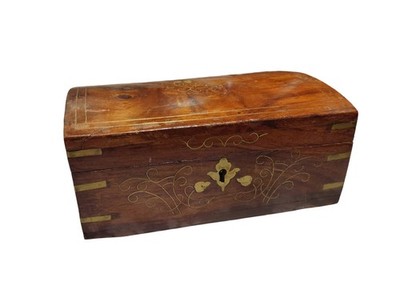 Antique Victorian Wood Jewelry Box Inlay Vanity Sewing Case Keyhole Mirror 19thC