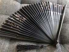 Vintage Japanese Hand Fan Black and White Paper Fan