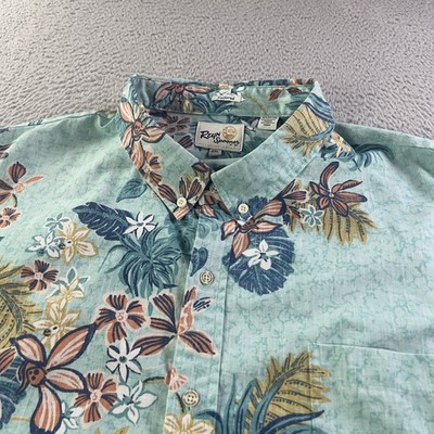 Reyn Spooner Shirt Mens XXL Blue Floral Hawaiian Button Short Sleeve Tropical