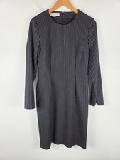 Stella McCartney Wool Stretch Pinstripe Long Sleeve Knee Length Midi Dress 8