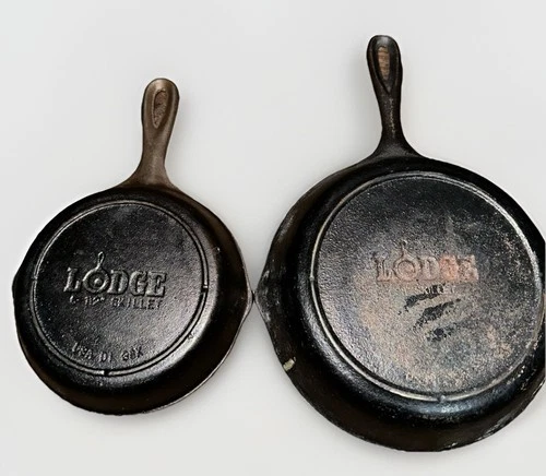 Vintage Lodge Cast Iron Skillet Lot Of 2 6 1/2” D1 38k And 8” Black Made in USA