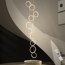 10 Ring LED Chandelier Dimmable Pendant Light for Staircase Foyer High Ceiling