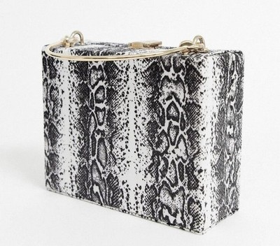 NEW - ASOS Design Snake Print Box Clutch Handbag