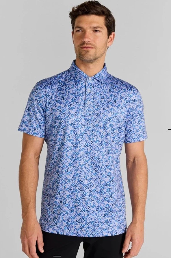 $110 Redvanly Men’s Fourcy Golf Performance Polo Shirt-Blue Lavender -Medium-New