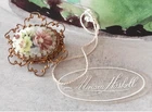 Vintage 1960's MIRIAM HASKELL  Gold Plate Hand Painted Milk Glass Brooch Pin