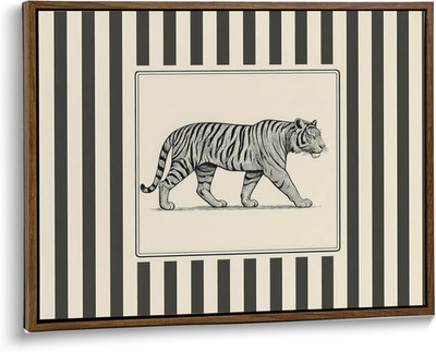 Framed Tiger Wall Art Vintage Wild Tiger Canvas Poster Black and Beige Big Cat P