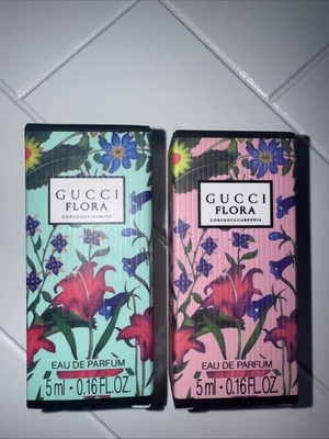 2PCS Mini Gucci Flora Eau de Parfum 5ml Set   Gorgeous Gardenia & Jasmine Trvel.