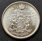 1965 Canada Silver 50-Cent Half Dollar Coin - 80% Silver - Brilliant UNC
