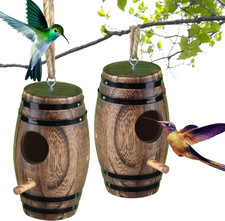 2 Pack Hummingbird Houses for Outside, Wooden Hummingbird House for Nesting, Ha