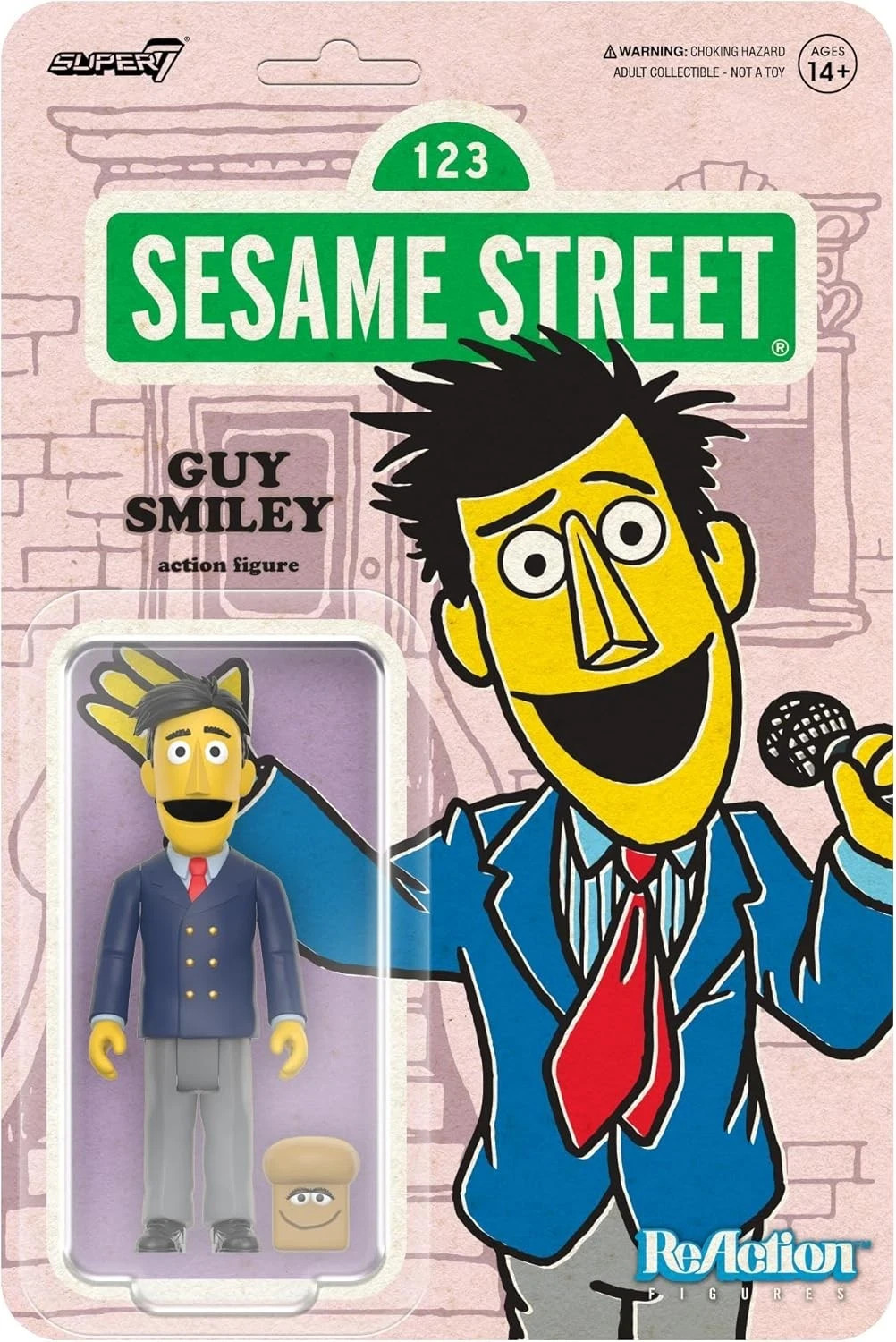 Figurine ReAction Guy Smiley de Rue Sésame Wave 2 modèle rétro articulé Super7