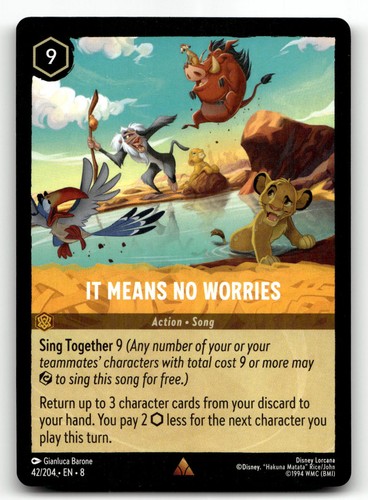 It Means No Worries 42/204 Rare Reign of Jafar Lorcana TCG NM