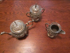 1 c.1845 Antique Ornate 3-Piece Dutch .900 Silver Tea Set - 883 grams