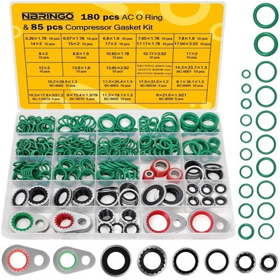 265 Pcs A/C O Ring & Gasket Seal Kit - Durable R134a Compressor Washers & Gasket