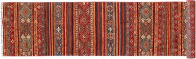 Afghan Ziegler Khorjin Teppich 90x600 Handgeknüpft Läufer Rot Gestreift Orient - Bild 1 von 4