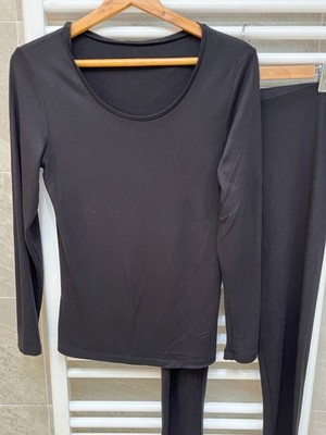 M&S Damen schwarz Thermo Oberteil & Unterteil Unterkleid Größe 14 getragen & gewaschen sehr guter Zustand