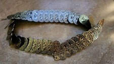 Vintage Concho Stretch Belt With Hook Clasp, Black And Silver